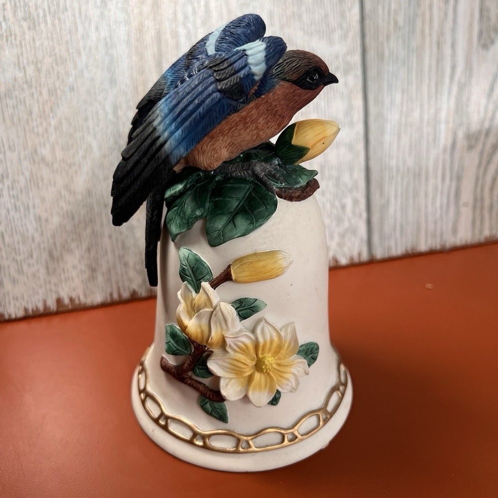 Heritage House Ceramic Blue Bird Bell Music Box Plays Theme from Love Story